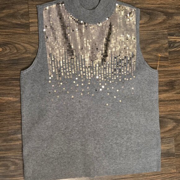 MARLED Gray & Silver Sequin Mock Turtleneck Sweater Vest NWOT/SIZE M/L - Picture 3 of 5
